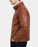 Men’s Real Leather Sherpa-Lined Jacket Alfie – Zenith Brown – product view 3