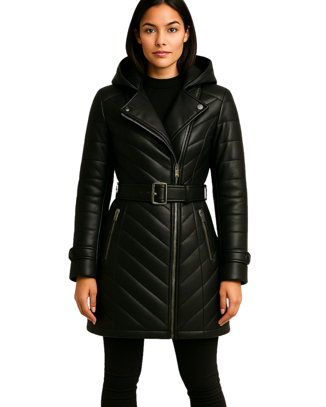 Noir Ember ¾ Leather Puffer Leather Coat Nova Black