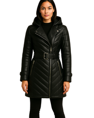 Noir Ember ¾ Leather Puffer Leather Coat Nova Black