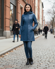 Azure Harbor Detachable-Hood Leather Coat Azure Blue