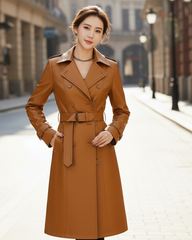 Crimson Sienna Heritage Trench – Women’s Tan Leather Coat