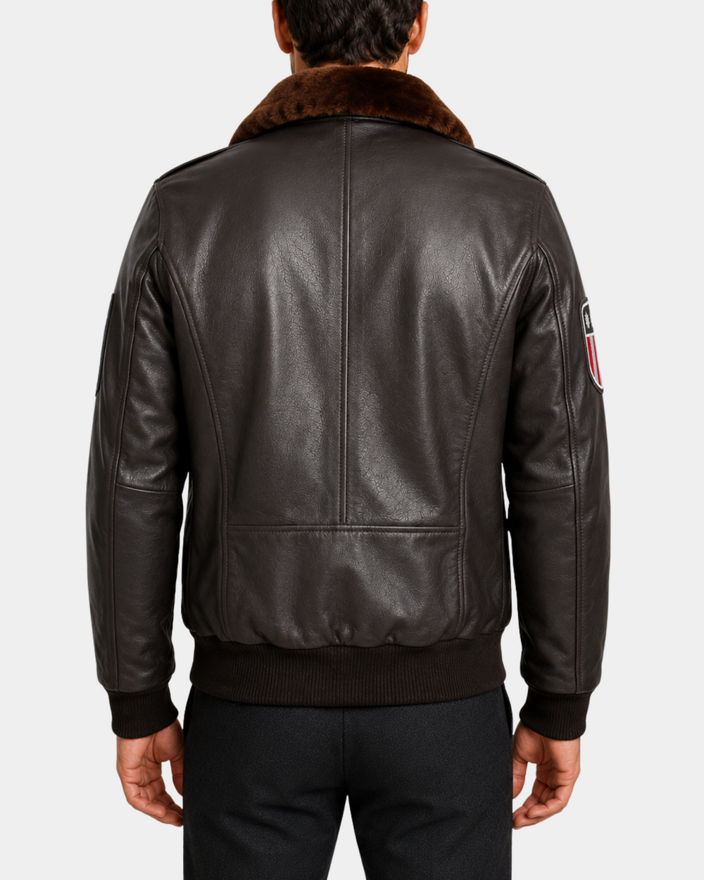Arthur Zenith Brown leather bomber back view