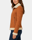 Women's Merino Sheepskin Aviator Jacket Dynamo Tan - side profile