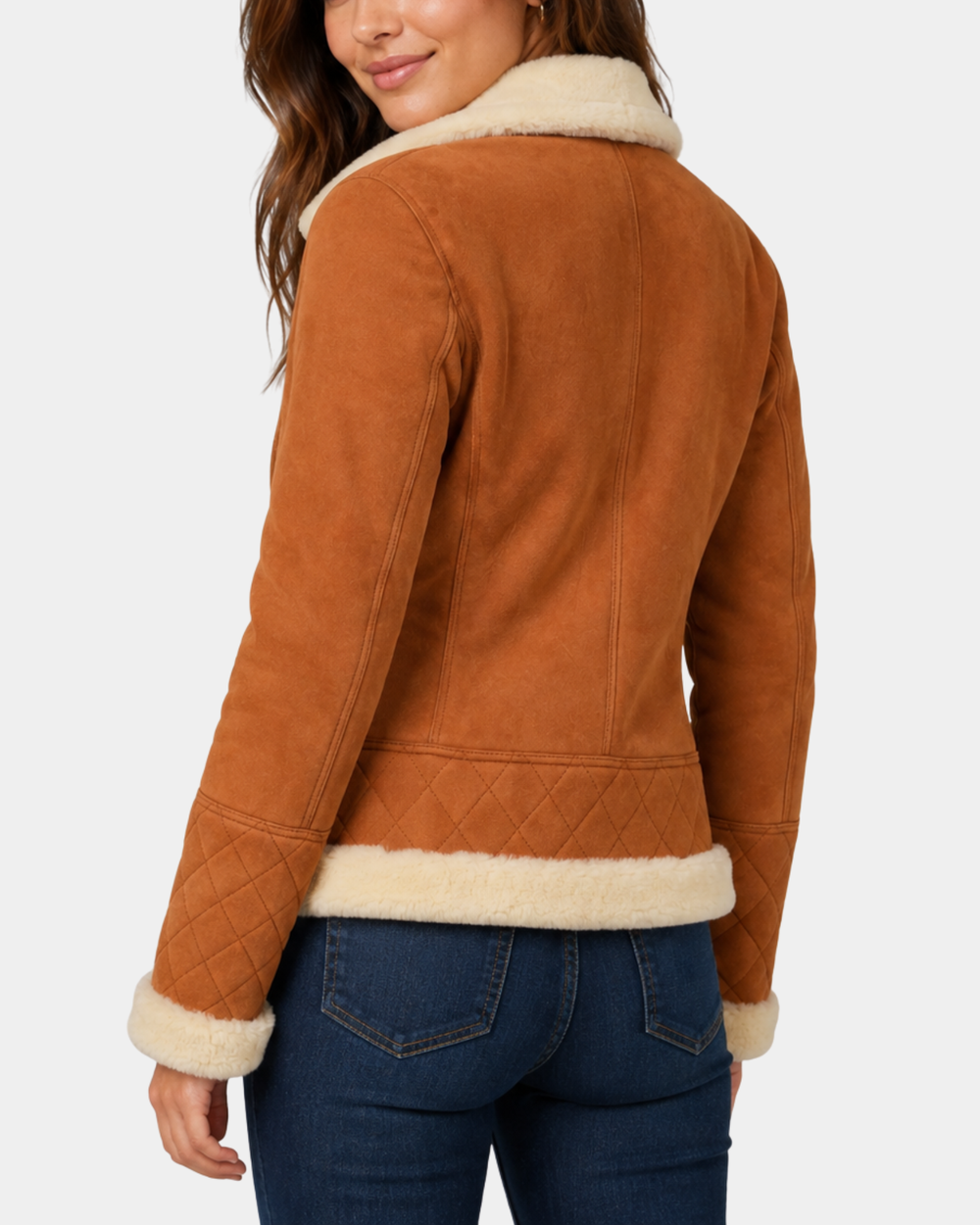 Women's Merino Sheepskin Aviator Jacket Dynamo Tan - back view