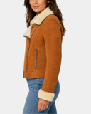 Women's Sheepskin Aviator Pilot Jacket Dynamo Tan White - side profile