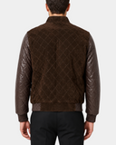 Men's Leather and Suede Bomber Varsity Jacket Bradley Zenith Brown - back view
