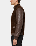 Men's Leather and Suede Bomber Varsity Jacket Bradley Zenith Brown - side view