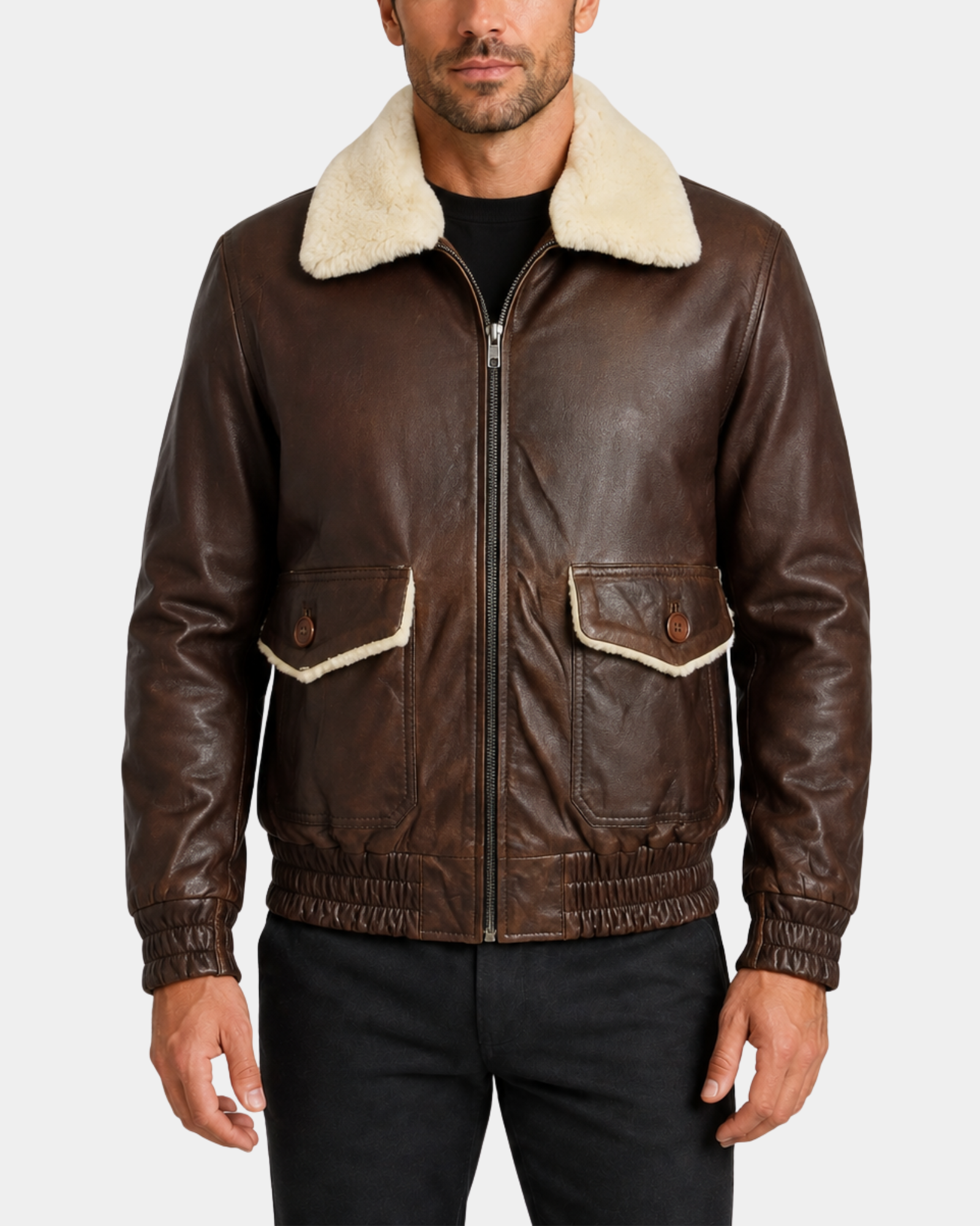 Cooper Zenith Brown G-1 aviator leather bomber front closed