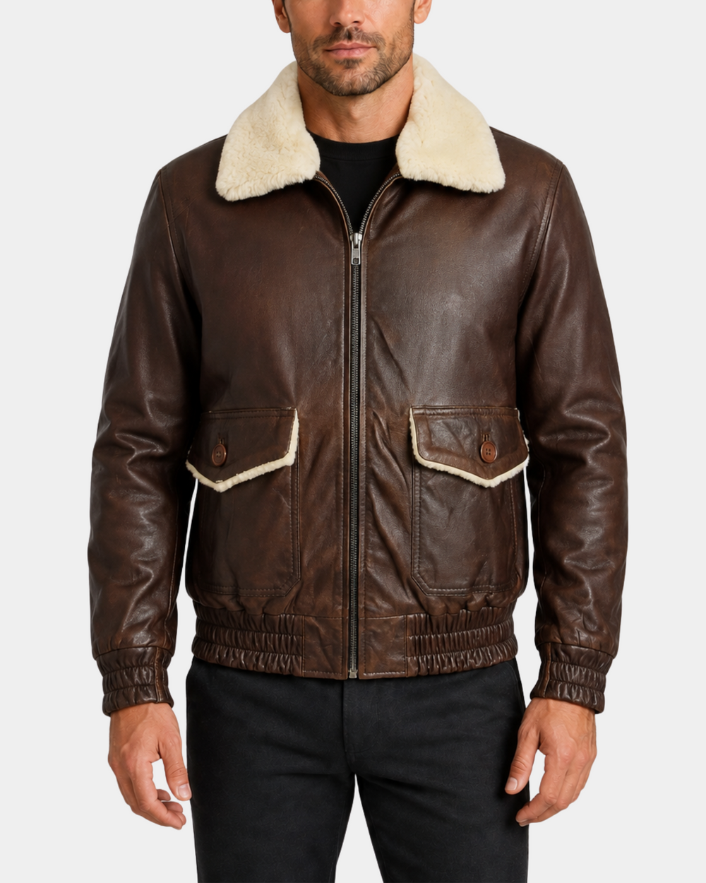 Cooper Zenith Brown G-1 aviator leather bomber front closed