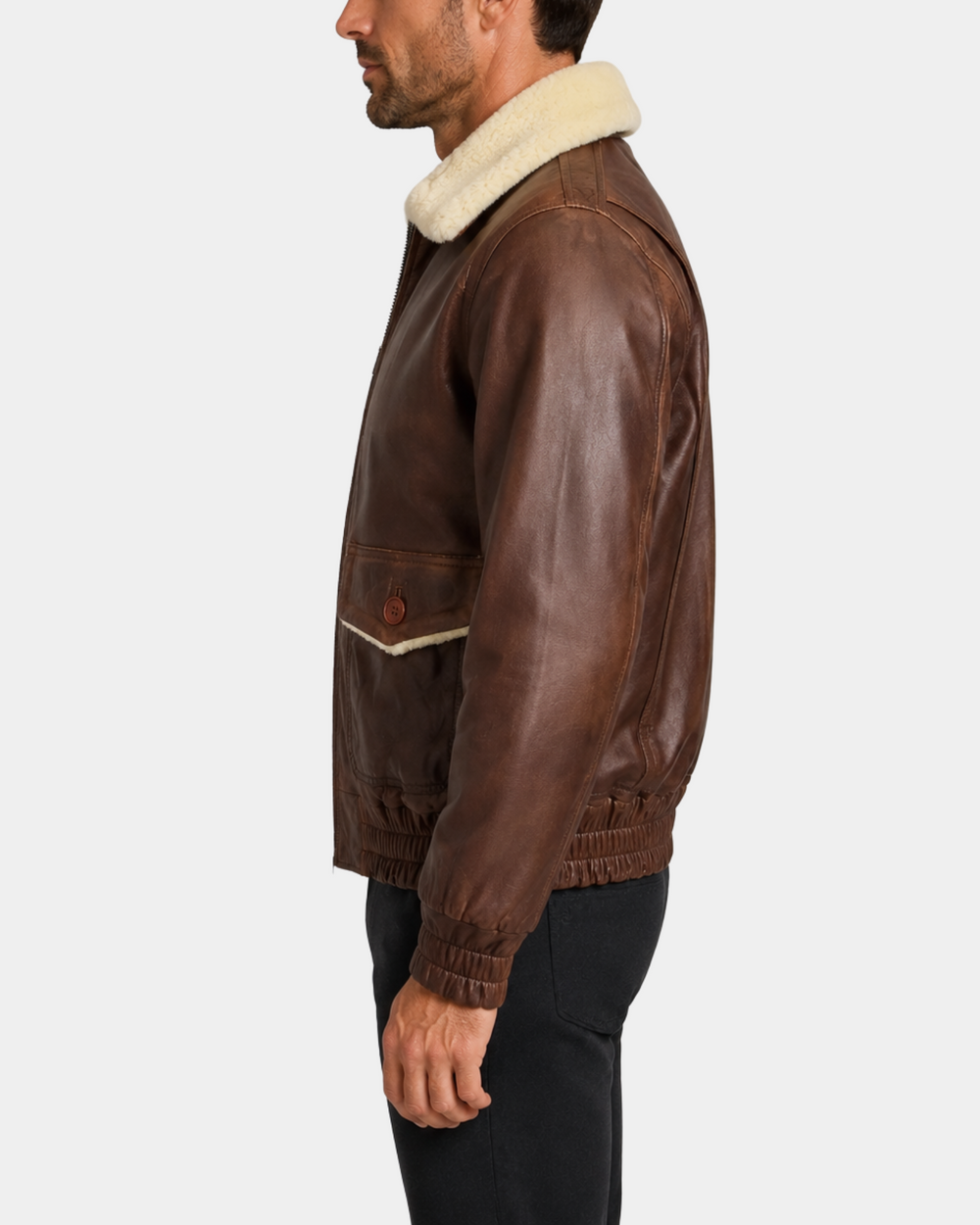 Cooper Zenith Brown G-1 aviator leather bomber side view