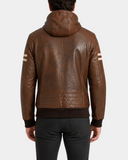 Dallas Cognac detachable hoodie leather bomber jacket back view