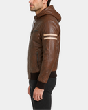 Dallas Cognac detachable hoodie leather bomber jacket side view