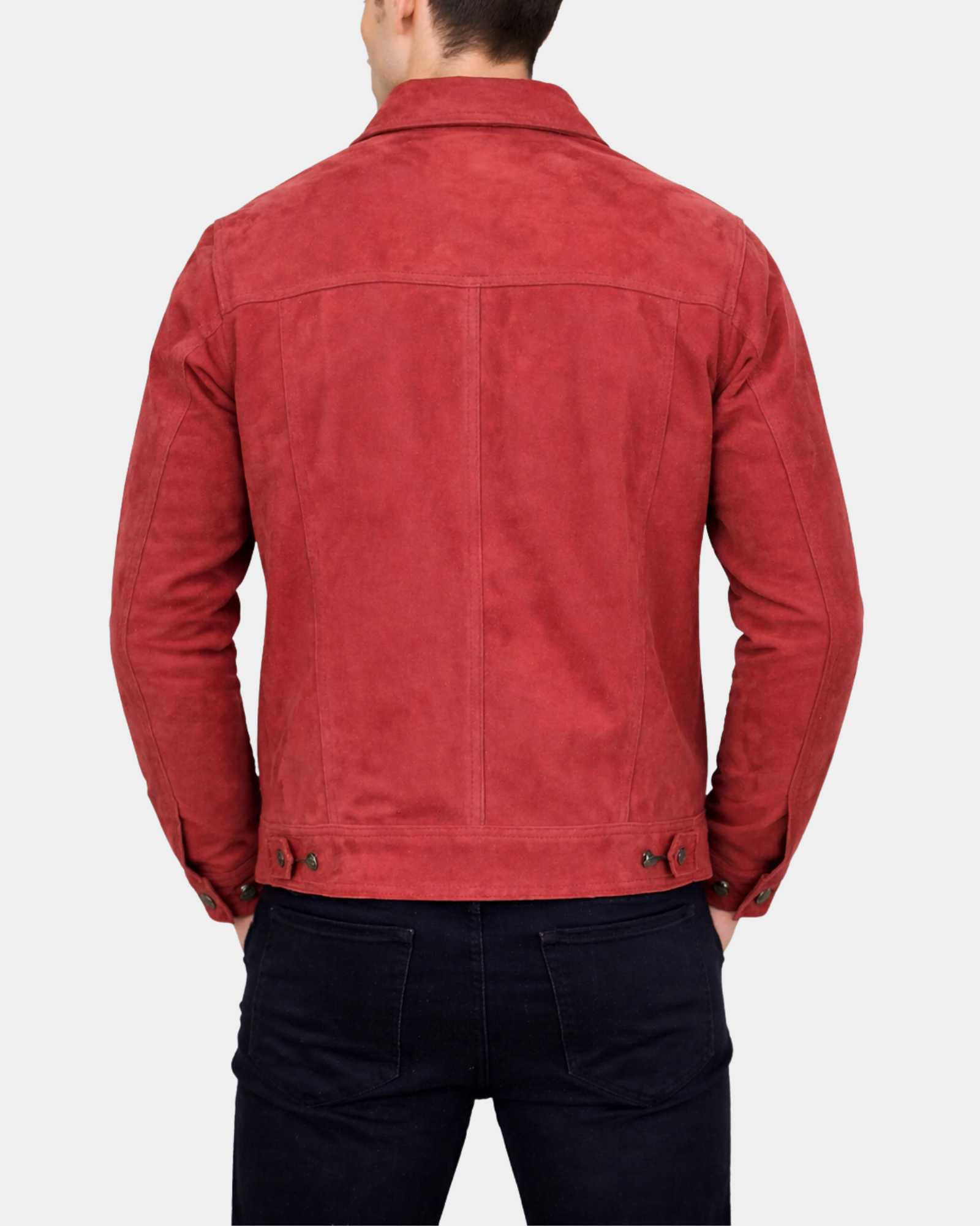 Men's Real Suede Trucker Harrington Jacket Daryl Infinite Burgundy - back model view