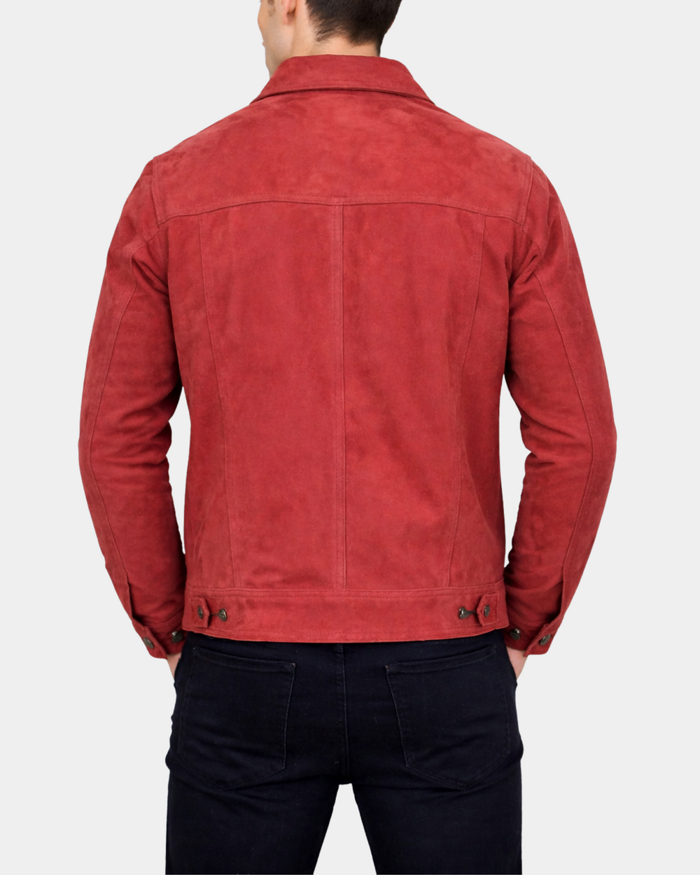 Men's Real Suede Trucker Harrington Jacket Daryl Infinite Burgundy - back model view