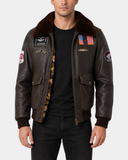 Men's FINCH Zenith Brown G-1 bomber leather jacket front open