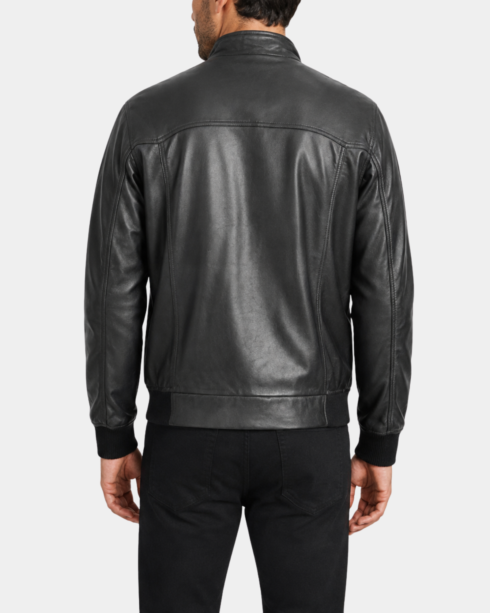 Men's Real Leather Bomber Jacket Raglan Shoulder Francis Nova Black back view