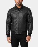 Men's Real Leather Bomber Jacket Raglan Shoulder Francis Nova Black front closed