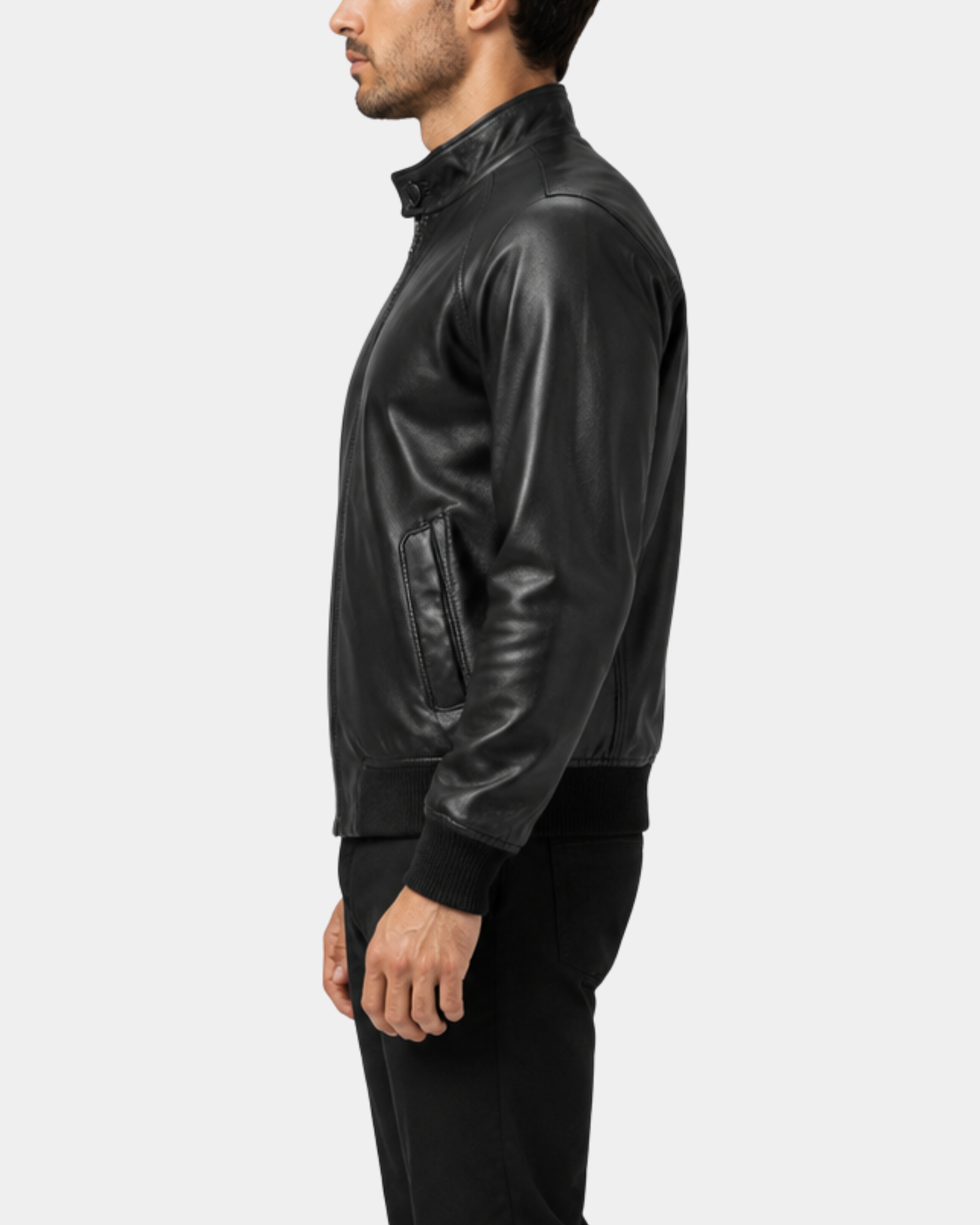 Men's Real Leather Bomber Jacket Raglan Shoulder Francis Nova Black side view