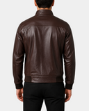 Men's Real Leather Bomber Jacket Raglan Shoulder Francis Zenith Brown back view