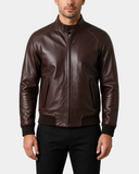 Men's Real Leather Bomber Jacket Raglan Shoulder Francis Zenith Brown front closed