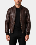 Men's Real Leather Bomber Jacket Raglan Shoulder Francis Zenith Brown front open