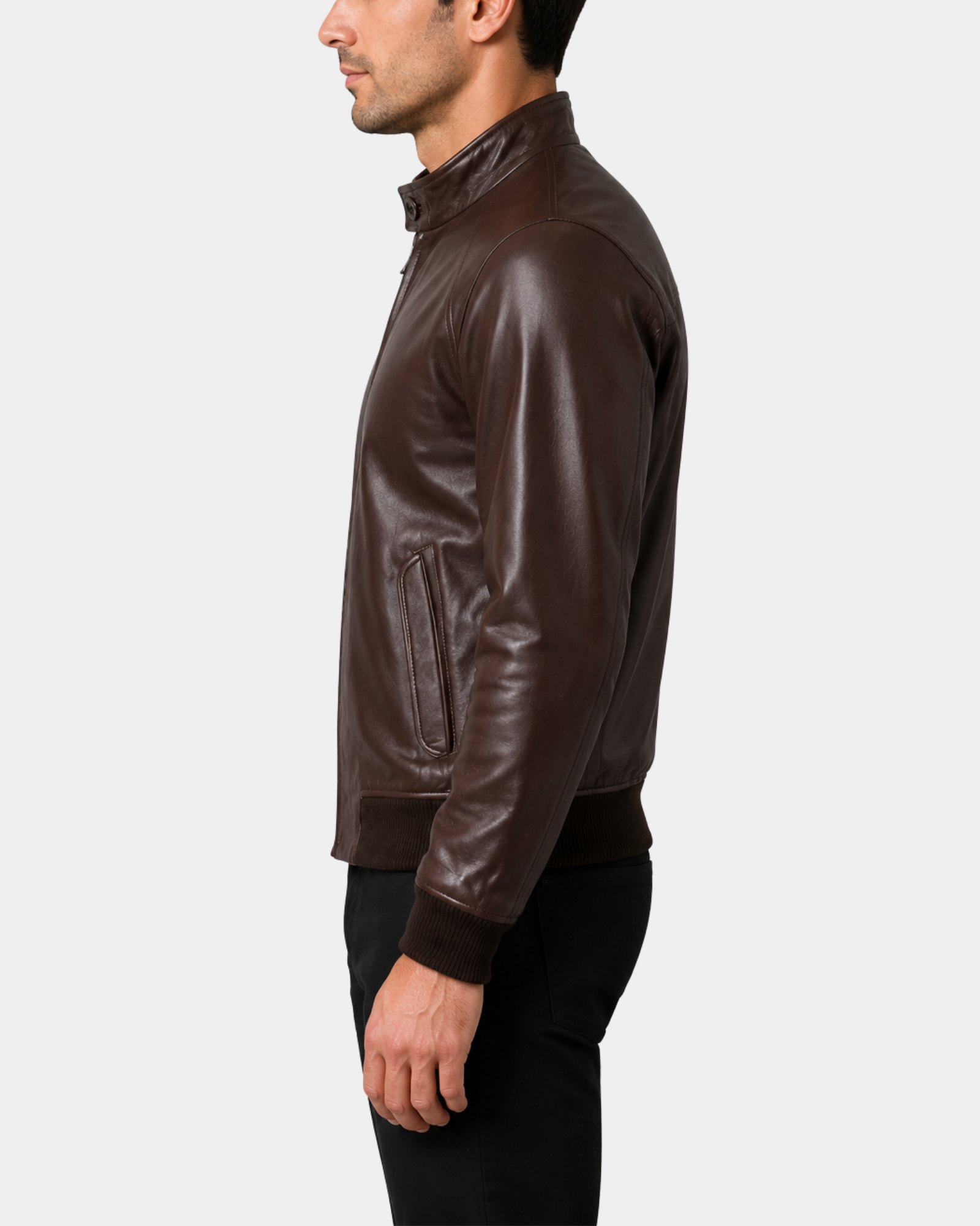 Men's Real Leather Bomber Jacket Raglan Shoulder Francis Zenith Brown side view