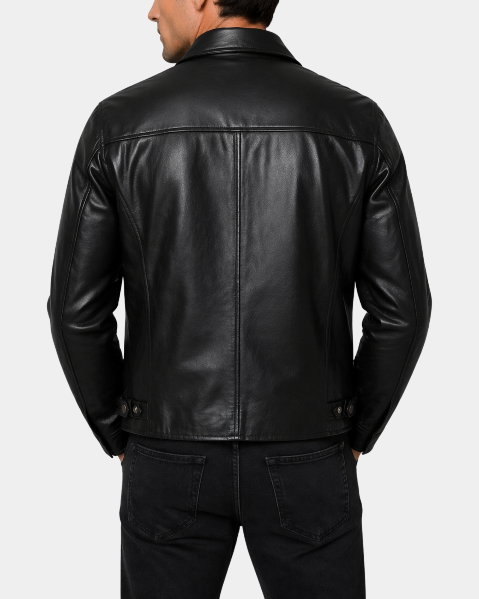 Men's Frank Nova Black soft leather jacket back model view