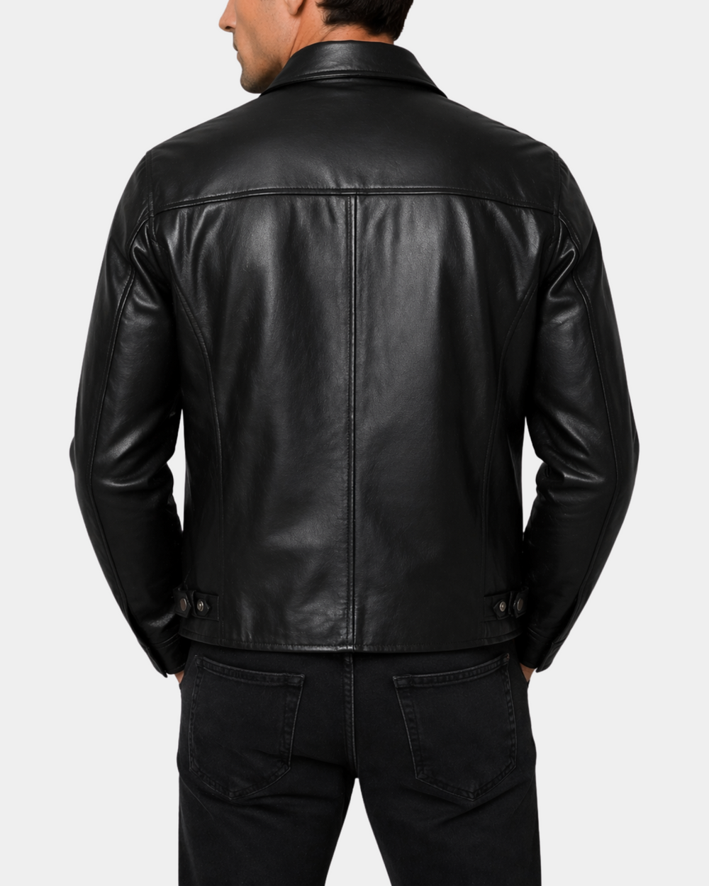 Men's Frank Nova Black soft leather jacket back model view