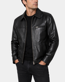 Men's Frank Nova Black soft leather jacket open-front model view