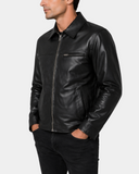 Men's Frank Nova Black soft leather jacket side model view