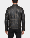 Men's Hugo Paradox Rub Off brown leather biker jacket back view