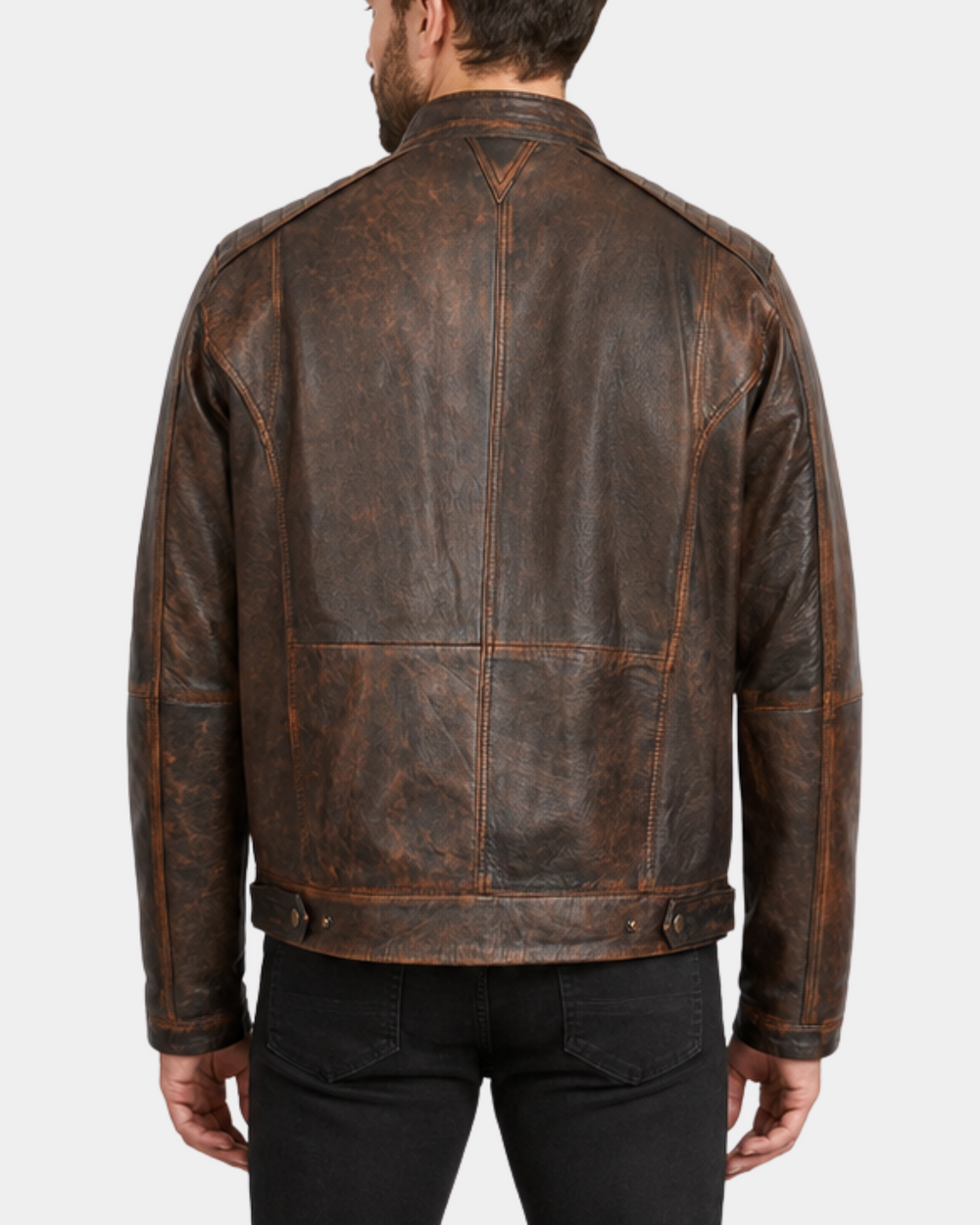 Men's Hugo Zenith Brown vintage leather biker jacket back view