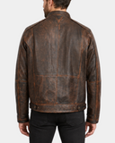Men's Hugo Zenith Brown vintage leather biker jacket back view