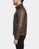 Men's Hugo Zenith Brown vintage leather biker jacket side view