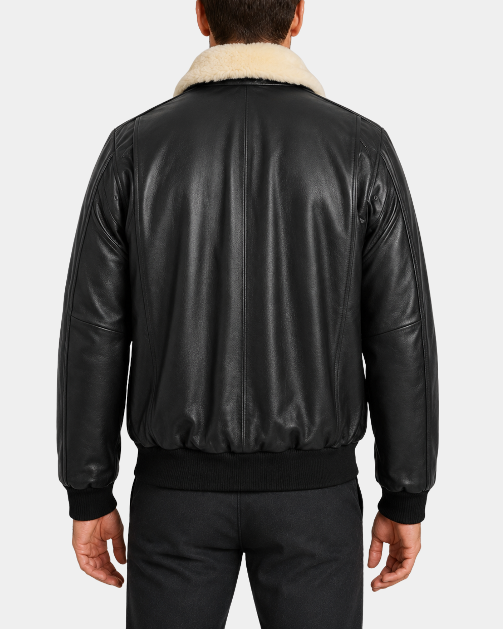 Jarrod Nova Black G-1 aviator leather bomber back view