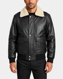 Jarrod Nova Black G-1 aviator leather bomber front closed