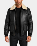 Jarrod Nova Black G-1 aviator leather bomber front open