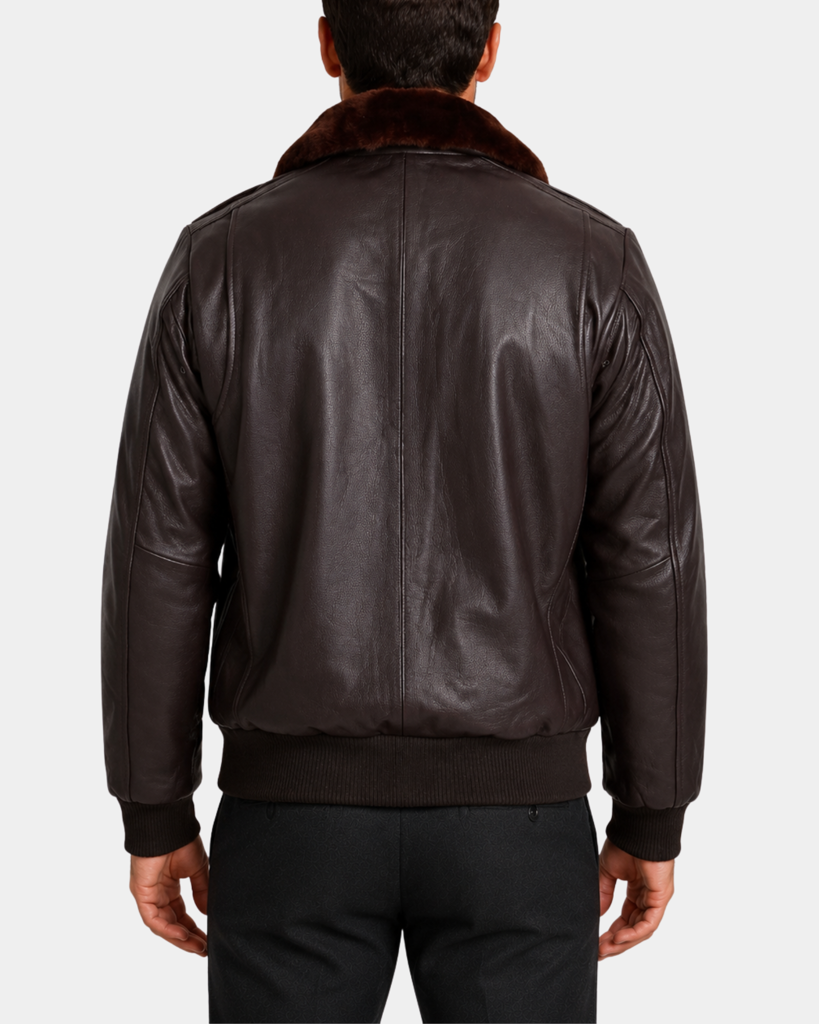 Jarrod Zenith Brown G-1 aviator leather bomber back view
