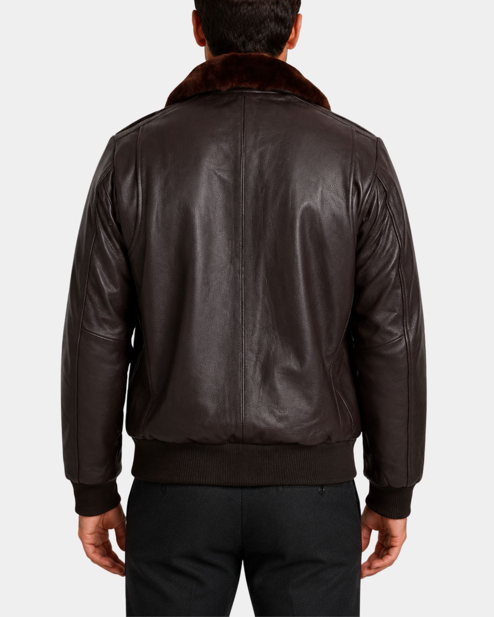 Jarrod Zenith Brown G-1 aviator leather bomber back view
