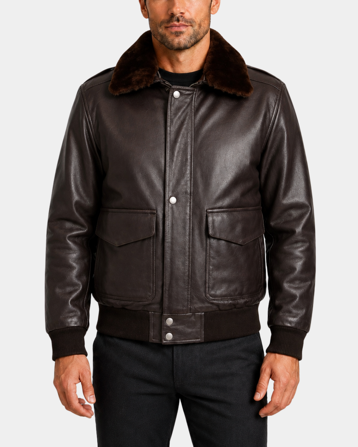 Jarrod Zenith Brown G-1 aviator leather bomber front closed