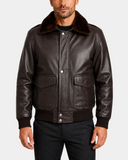 Jarrod Zenith Brown G-1 aviator leather bomber front closed
