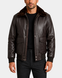 Jarrod Zenith Brown G-1 aviator leather bomber front open
