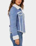 Women's Real Sheepskin Trucker Jacket Kylie Denim Radiant Blue - side profile