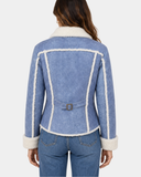 Women's Real Sheepskin Trucker Jacket Kylie Denim Radiant Blue - back view