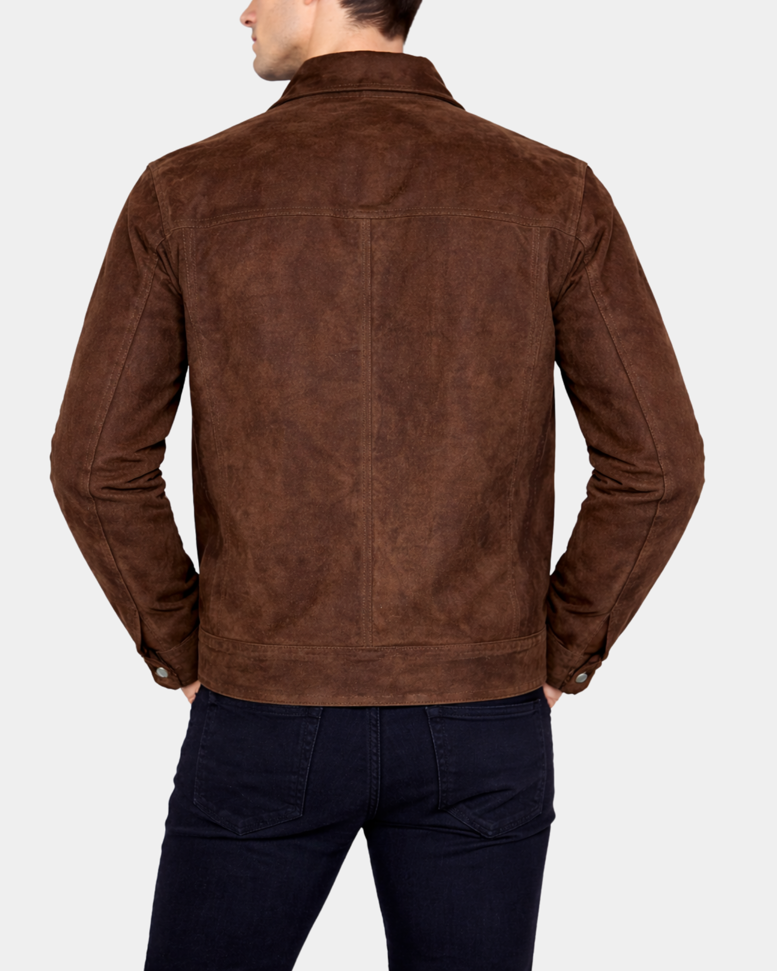 Men's Larry Zenith Brown real suede Harrington jacket back view