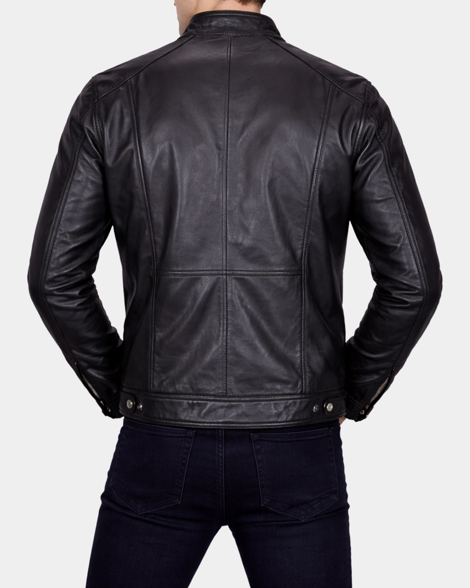 Men's Soft Leather Casual Plain Zip Jacket Matt Nova Black – back view