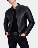 Men's Soft Leather Casual Plain Zip Jacket Matt Nova Black – open front view