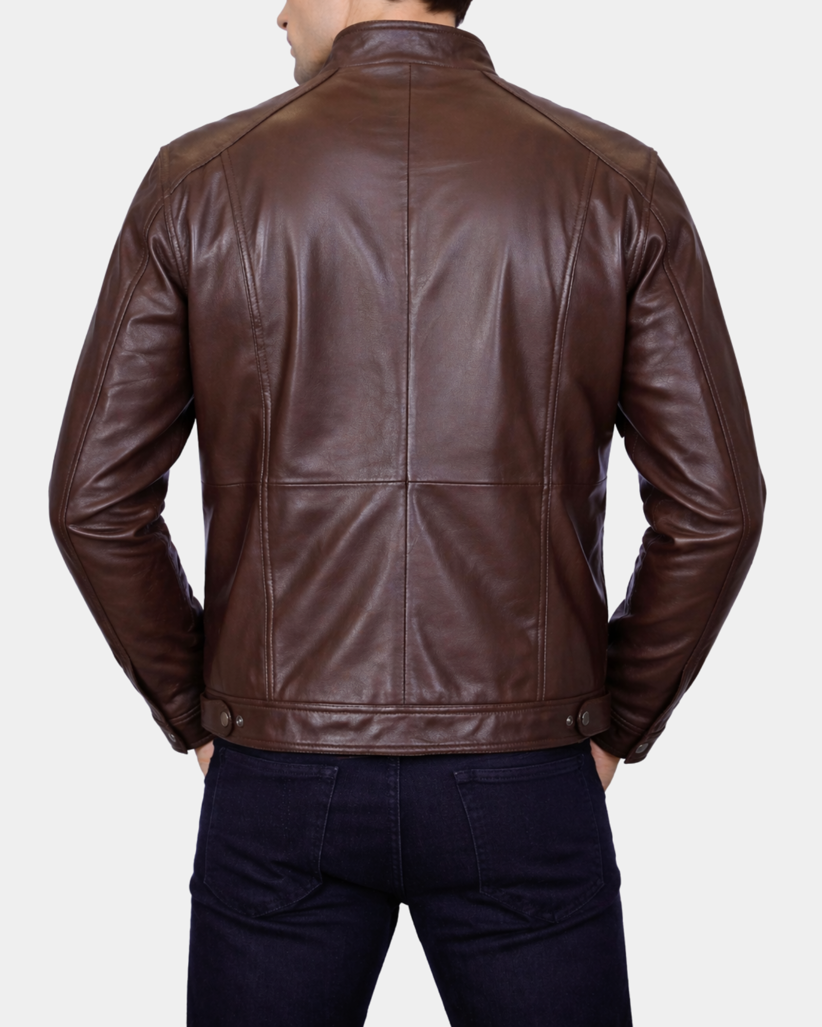 Men's Soft Leather Casual Plain Zip Jacket Matt Zenith Brown – back view