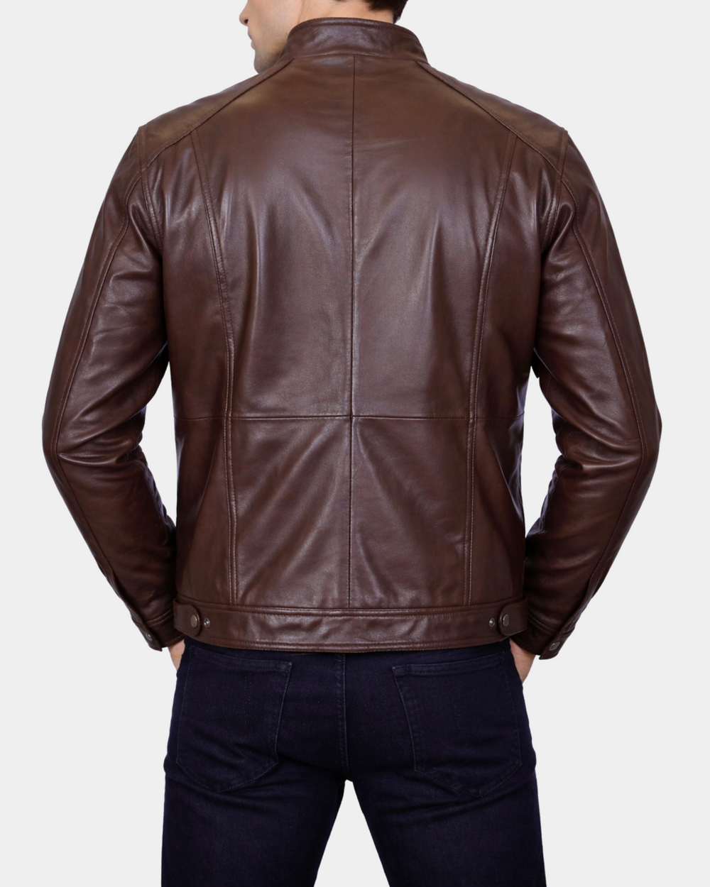 Men's Soft Leather Casual Plain Zip Jacket Matt Zenith Brown – back view