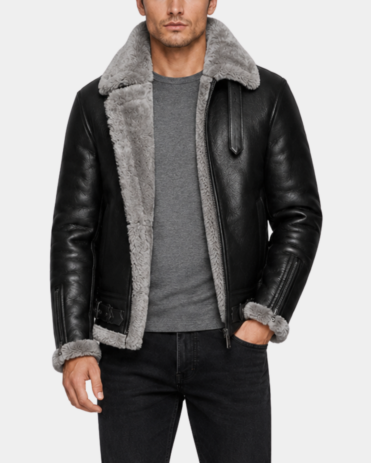 Men’s Black RAF B3 Leather Bomber Jacket alternate back view